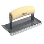STAINLESS STEEL CURVED END EDGER - 6" x 3" - 1/4" RADIUS 3/8" DEPTH - WOOD WAVE HANDLE