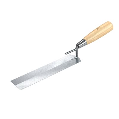 CARBON STEEL BUCKET MARGIN TROWEL - 8" x 2" WOOD HANDLE