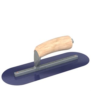 BLUE STEEL FINISHING TROWEL - ROUND END - 12 X 4 - CAMEL BACK WOOD HANDLE 