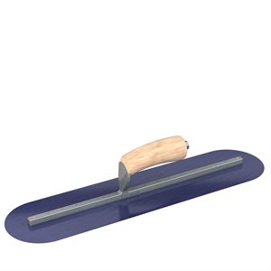 BLUE STEEL FINISHING TROWEL - ROUND END - 20 X 5 - CAMEL BACK WOOD HANDLE 