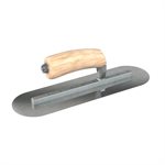 CARBON STEEL FINISHING TROWEL - ROUND END - 12 X 3-1/2 - CAMEL BACK WOOD HANDLE                                               