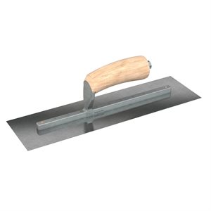 CARBON STEEL FINISHING TROWEL - SQUARE END - 14 X 4 - CAMEL BACK WOOD HANDLE 