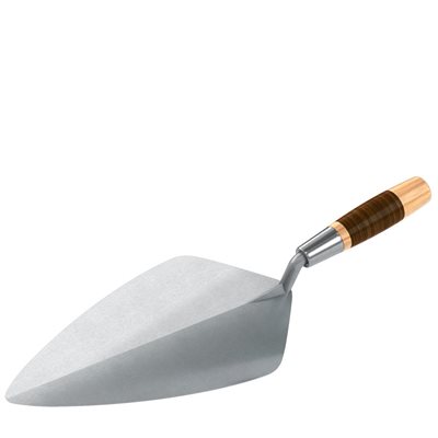 WIDE LONDON FORGED STEEL BRICK TROWEL - 12" WITH LEATHER HANDLE